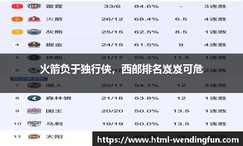 火箭负于独行侠，西部排名岌岌可危
